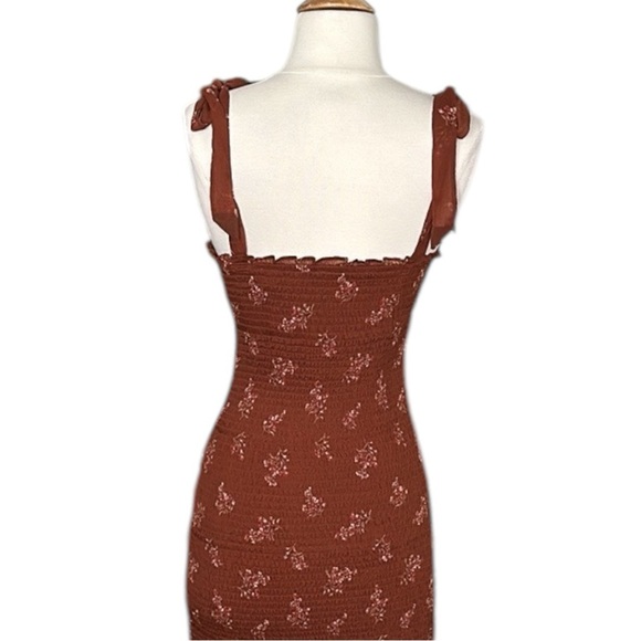 ABERCROMBIE & FITCH Smocked Tiered Ruffle MIDI Dress Brown Floral Y2K, Small - Picture 8 of 14